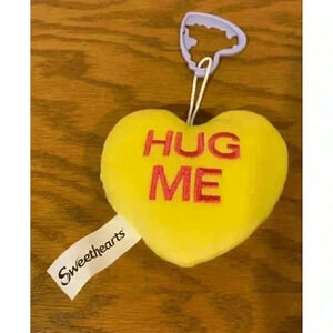 Plush yellow mini‎ heart 3” with clip: HUG ME Valentine heart gift